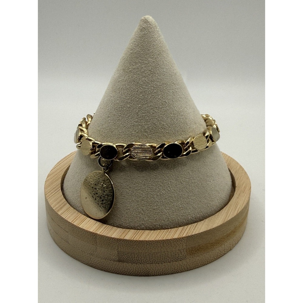 Vintage Gold Tone Link Bracelet Disc Round Dangle Engravable